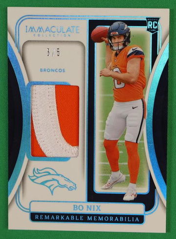 2024 Panini Immaculate RM-BNX Bo Nix Remarkable Memorabilia Rookie /5 Broncos