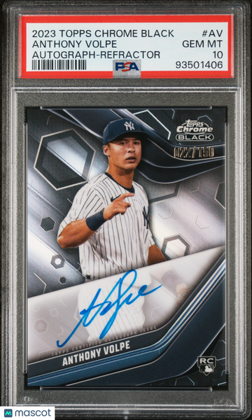 2023 Topps Chrome Black Autographs Anthony Volpe #AV Refractor /150 PSA 10