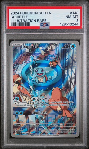 2024 Pokemon Scarlet and Violet Stellar Crown Illustration Rare Squirtle #148 PSA 8