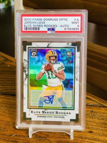 2020 Jordan Love RC Auto Optic Elite /25 PSA 9 Donruss Prizm Refractor Packers
