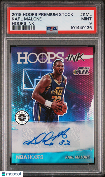 2019 Panini Hoops Premium Stock Hoops Ink Karl Malone #KML PSA 9