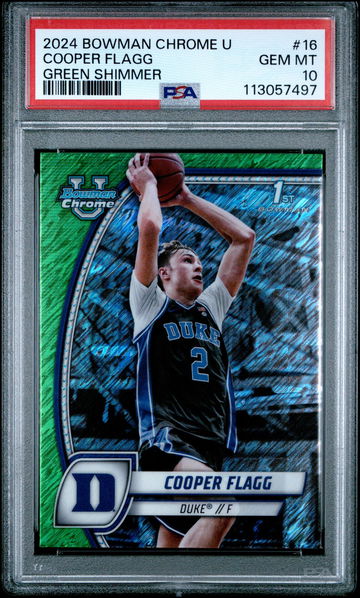 2024 Bowman University Chrome Green Shimmer Refractor Cooper Flagg #16 PSA 10