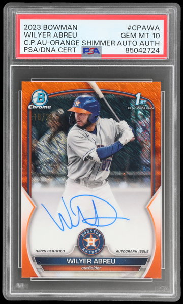 2023 Bowman Chrome Wilyer Abreu Prospect Autograph Orange Shimmer Refractor PSA 10 AUTO