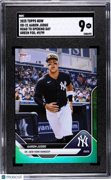2025 Topps Now Aaron Judge #OD-21 Road Opening Day Green Foil SGC 9