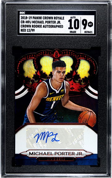 2018-19 PANINI CROWN ROYALE MICHAEL PORTER JR CROWN ROOKIE AUTO RED 12/99 SGC 9