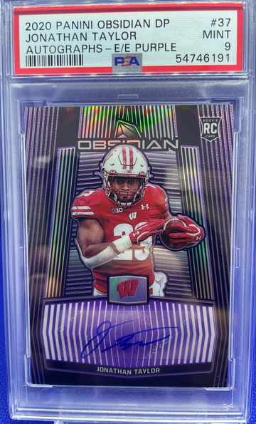 2020 Panini Obsidian Jonathan Taylor E/E Purple RC Auto 12/20 PSA 9 Mint Pop 1