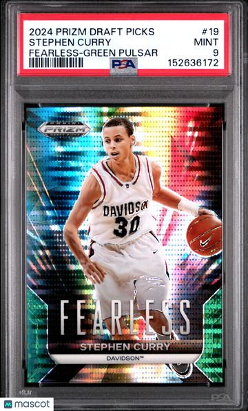 2024 Panini Prizm Draft Picks Fearless Stephen Curry #19 Green Pulsar /25 PSA 9