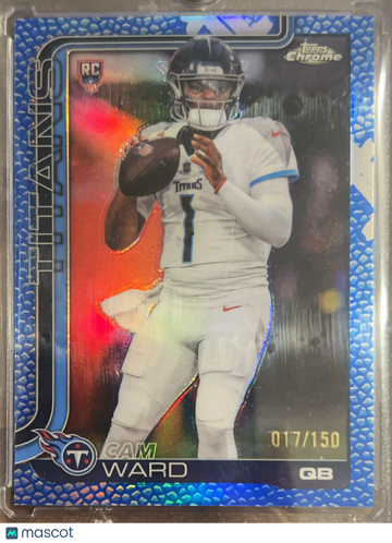 2025 Topps Chrome Cam Ward #314 Blue Leather Prizm RC 017/150 Tennessee Titans Football Card