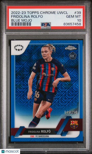 2022-23 Topps Chrome UEFA Women'S Champions League Fridolina Rolfo #39 Blue Mojo PSA 10