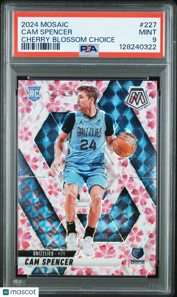 2024 Panini Mosaic Cam Spencer Cherry Blossom Choice /20 Rookie RC Low Pop #227 Memphis Grizzlies PSA 9