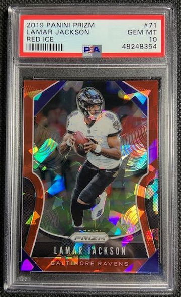 2019 Panini Prizm Lamar Jackson RED ICE PRIZM #71 PSA 10 Gem Mint Ravens POP 33