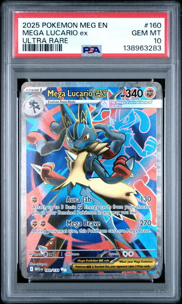 2025 Pokemon Mega Evolution Ultra Rare Mega Lucario Ex #160 PSA 10