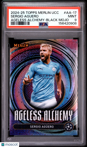 2024-2025 Topps Merlin UEFA Club Competitions Ageless Alchemy Sergio Aguero #17 Black Mojo PSA 9