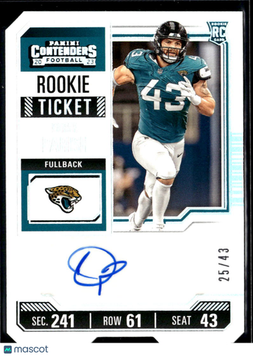 Derek Parish 2023 Panini Contenders Football Rookie Ticket RC Auto /43 Jacksonville Jaguars