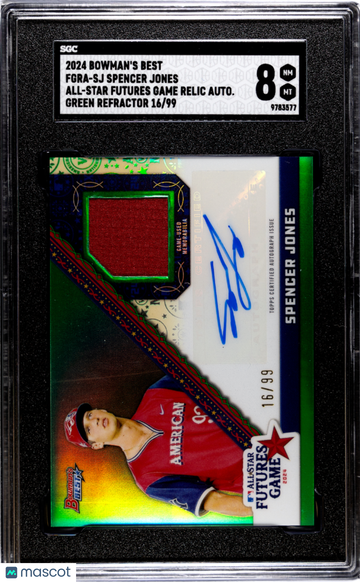 2024 Bowman's Best Spencer Jones #FGRA-SJ All Star Futures Game Relic Autograph Green Refractor SGC 8