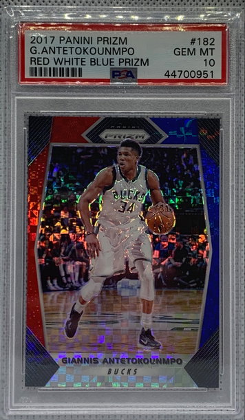Giannis Antetokounmpo 2017 Panini Prizm Red White Blue PSA 10