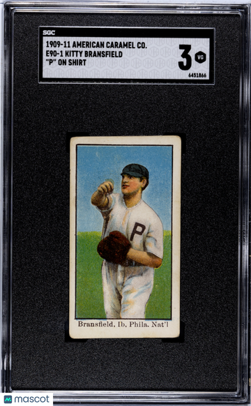 1909 American Caramel Co. (E90-1) Kitty Bransfield "P" On Shirt SGC 3