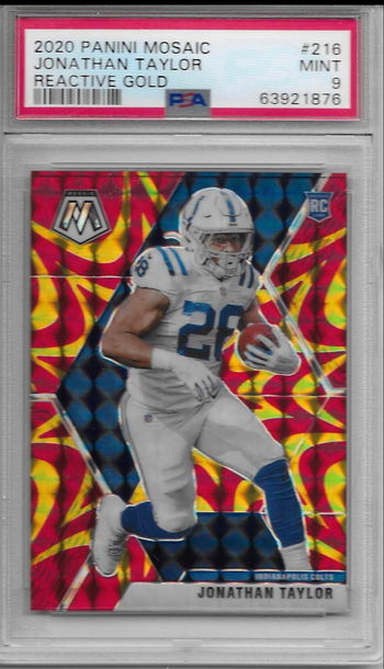 Jonathan Taylor 2020 Panini Mosaic Reactive Gold Prizm PSA 9