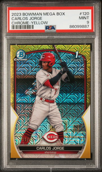 2023 Bowman Mega Box Chrome Yellow Refractor Carlos Jorge /75 #BCP120 PSA 9