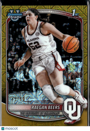 Raegan Beers 2025 Topps Bowman Chrome University Yellow Mojo Refractor Oklahoma Sooners