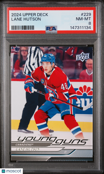 2024-25 Upper Deck Lane Hutson #229 Young Guns Rookie PSA 8
