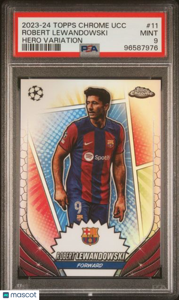 2023-24 Topps Chrome UEFA Club Competitions Robert Lewandowski #11 Hero Variation PSA 9