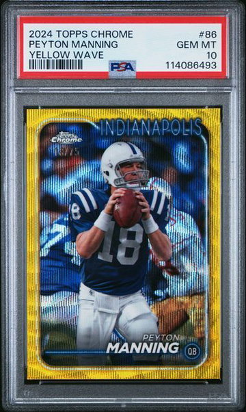 2024 Topps Chrome | Peyton Manning | Yellow Wave | 18/75 | Jersey Match | PSA 10