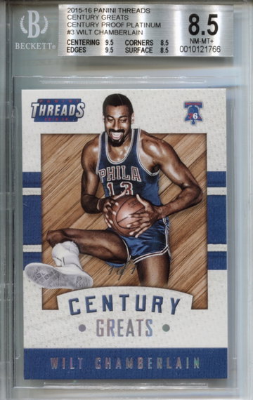 2015-16 Panini Threads Century Greats Century Proof Platinum #3 Wilt Chamberlain 1/1 BGS 8.5