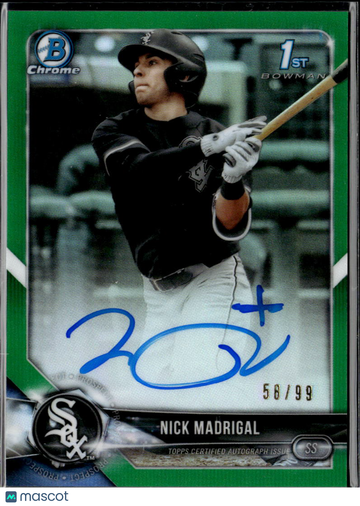 Nick Madrigal 2018 Bowman Chrome 1st Bowman Auto Green Refractor /99 Chicago White Sox