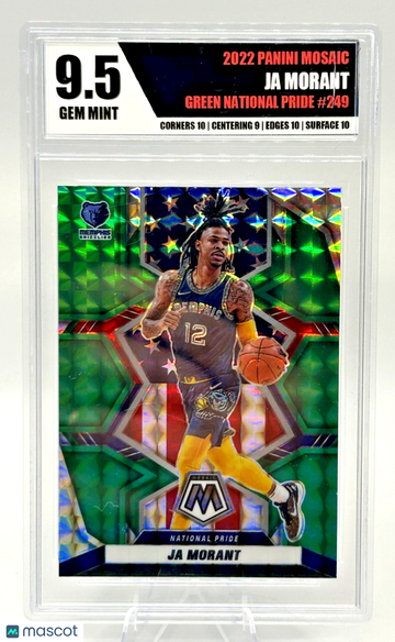 Graded 2021 Panini Mosaic Green Mosaic Prizm #249 Ja Morant Base Set 9.5 Basketball Card