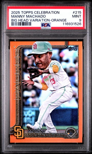 2025 Topps Big Head Variation-Orange Manny Machado #215 /25 PSA 9