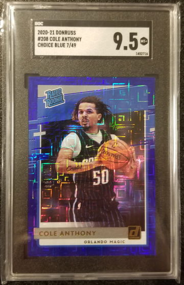 Cole Anthony Donruss Choice Blue Mojo Rated Rookie Auto RC 7/49 SGC 9.5