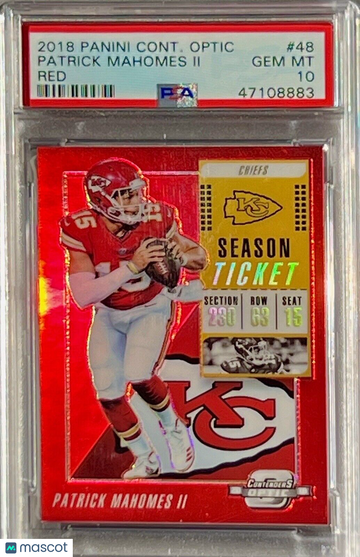 /199 POP 38 PSA 10 Patrick Mahomes 2018 Contenders Optic Red Prizm Color Match
