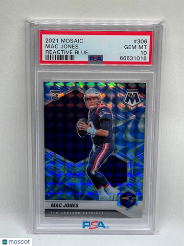 2021 Panini Mosaic Mac Jones #306 Reactive Blue PSA 10