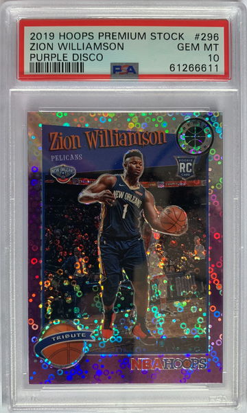 2019 Hoops Premium Stock Zion Williamson Purple Disco PSA 10 Gem MT