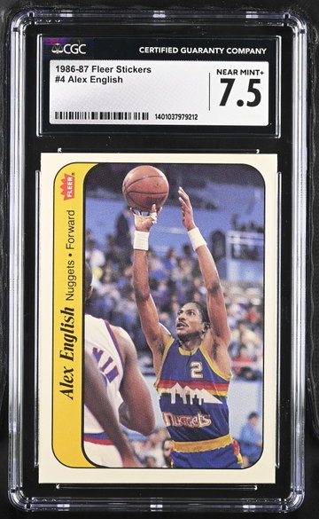 1986-87 FLEER ALEX ENGLISH STICKERS #4 CGC 7.5 BK.A2.26