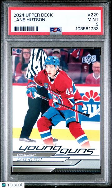 2024-25 Upper Deck Lane Hutson #229 Young Guns Rookie PSA 9