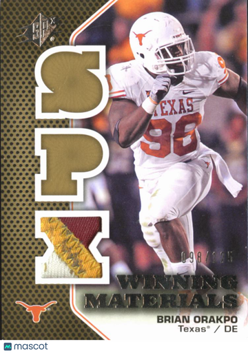 Brian Orakpo 2010 Upper Deck SPx Winning Materials Game-Used Football Memorabilia Patch /125 Texas Longhorns