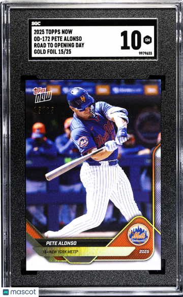 2025 Topps Now Pete Alonso #OD-172 Road Opening Day Gold Foil SGC 10
