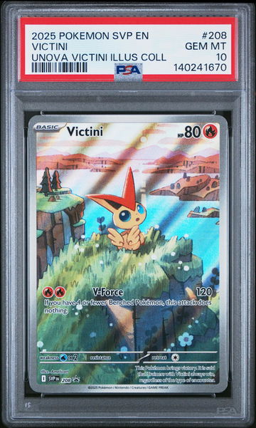 2025 Pokemon Scarlet and Violet Black Star Promo Unova Illustration Collection Victini #208 PSA 10