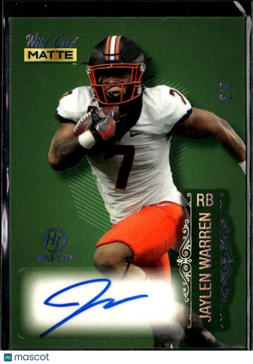 Jaylen Warren 2022 Wild Card Matte Auto Green /3 Oklahoma State Cowboys