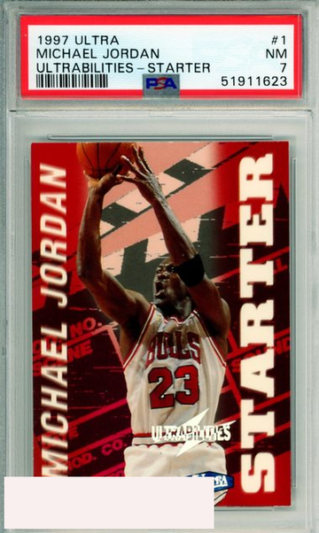1997 ULTRA MICHAEL JORDAN #1 ULTRABILITIES-STARTER HOF CHICAGO BULLS PSA 7 NM