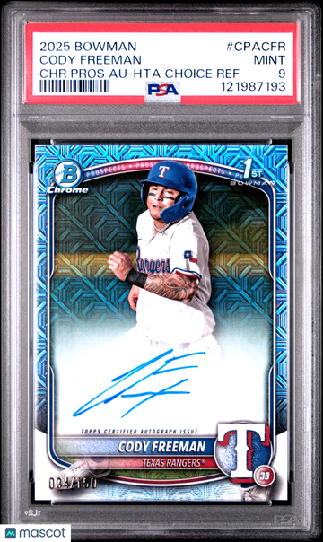 2025 Bowman Chrome Prospect Autographs Cody Freeman #CPACFR Hta Choice Ref /150 PSA 9