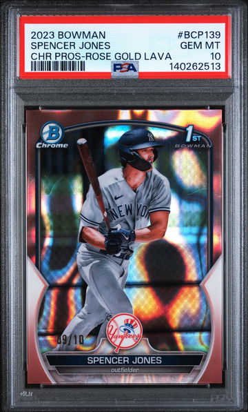 2023 Bowman Chrome Prospects Rose Gold Lava Refractors Spencer Jones #BCP139 /10 PSA 10