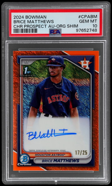 2024 Bowman Chrome Brice Matthews Prospect Autograph Orange Shimmer PSA 10