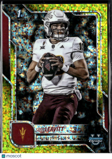 Sam Leavitt 2024 Bowman University Chrome 1st Bowman Yellow Mosaic Arizona State Sun Devils