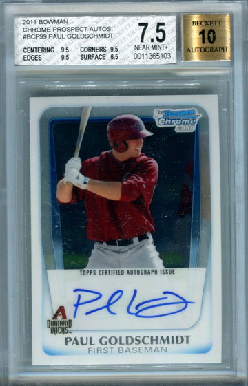 2011 Bowman Chrome Paul Goldschmidt BGS 7.5 auto 10