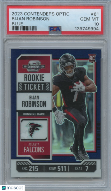2023 Panini Contenders Optic Bijan Robinson #61 Blue Prizm Parallel/Variety Rookie Base Set PSA 10