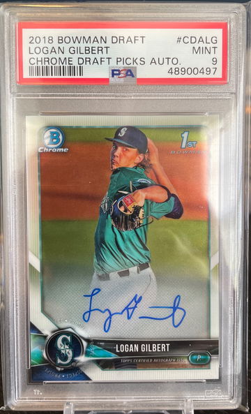 Logan Gilbert 2018 Bowman Chrome Prospect Auto PSA 9