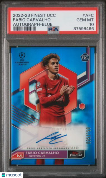 2022-23 Topps Finest UEFA Club Competitions Autographs Fabio Carvalho #AFC Blue Refractor PSA 10